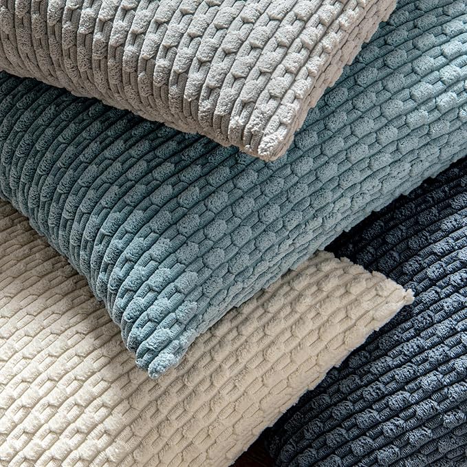MIULEE Lumbar Decorative Throw Pillow Covers 12x20 Cream White Corduroy | Textured Striped Pack of 2 Striped Pillow Covers Modern Farmhouse Home Decor for Couch Bed Sofa Living Room