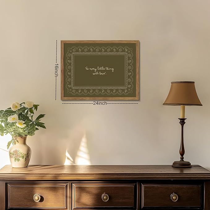 Framed Vintage Inspirational Wall Art, Do Every Little Thing with Love Quote Canvas Wall Decor Painting, Dark Green Christian Bible Verse Poster Print Picture for Living Room Bedroom 16x24 Inch