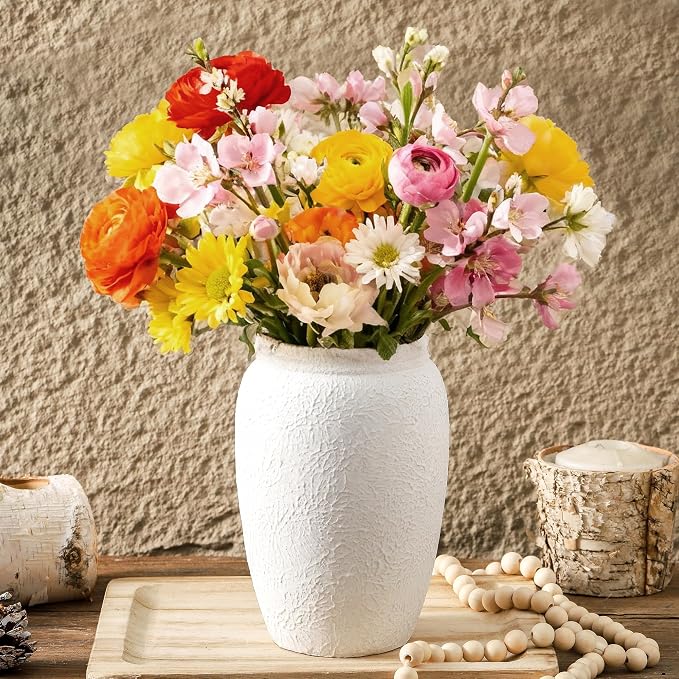 Ceramic Farmhouse Flower Vase, 8.2 Inch Terracotta Rustic Vase, Christmas Decorative Pottery Flower Vases for Living Room, Entryway, Table, Shelf Decor