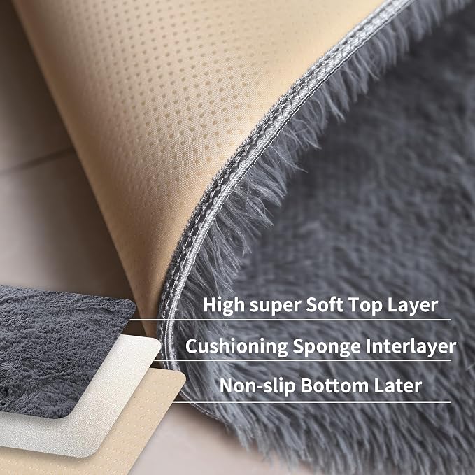 4x6 Grey Fluffy Shag Rug for Bedroom, Plush Washable Carpet | Area Rug for Living Room, Kids Nursery, Boys Dorm Room, Non Slip Shaggy Floor Carpet