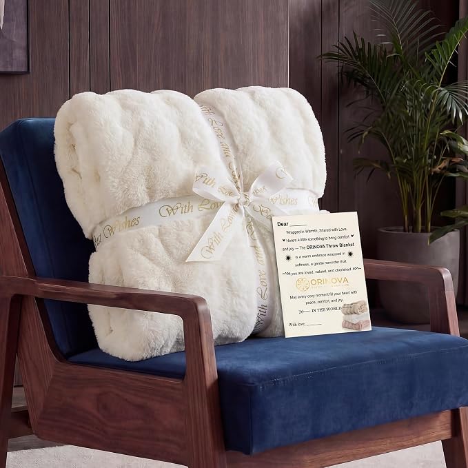 ORINOVA Light Beige Twin Fuzzy Faux Fur Throw Blanket for Couch Bedroom Living Room Furry Soft Fluffy Bed 60x80 Thick Warm Blanket for Winter Home Gifts 860 GSM