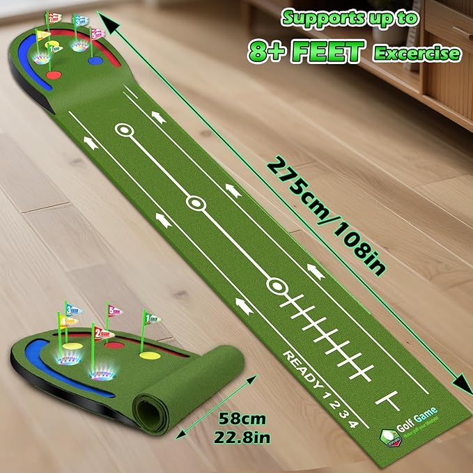 Golf Putting Mat with Light up Holes, Glowing Golf Balls, Practice Putting Green with 2 Clubs, Toy Golf set,Golfing Practice Mats,Training Mat Indoor Outdoor,Sport Game for Kids Adults Family