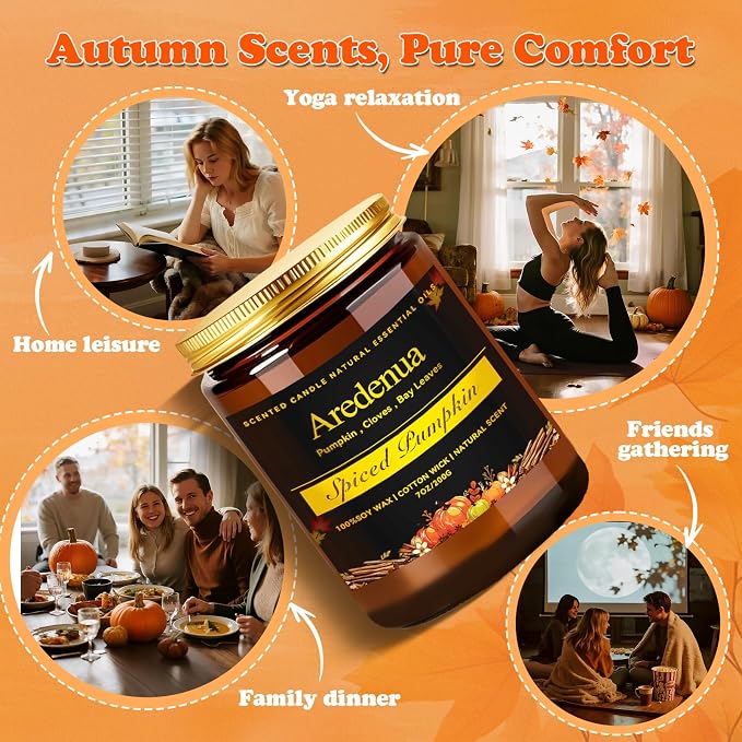 Spiced Pumpkin Candle Holiday Winter Scented Candles with Warm Pumpkin & Festive Spice Aroma for Christmas Home Decor, Cozy Soy Candle