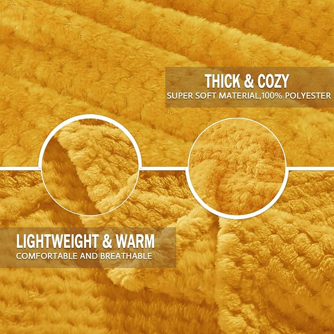 Exclusivo Mezcla Large Waffle Fleece Throw Blanket for Couch, Mustard | Lightweight Soft Blanket for Sofa, Bed, Living Room, Plush Fluffy Throw for Home Decor, Travel, All Season, 50x70 Inches