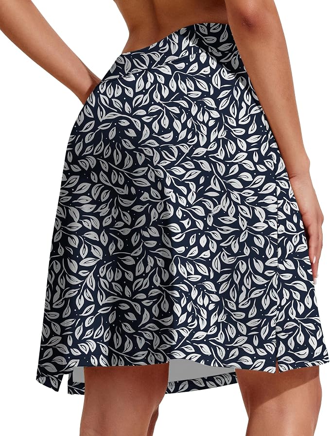 COOrun Women's 20" Knee Length Skirts High Waisted Golf Skorts with Pockets | Soft, Quick Dry, Split Hem, Built-in Shorts, A-line, Modest Skirts, for Golf Athletic Tennis Work Casual
