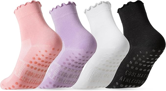 COOLMATE Pilates Socks with Grips for Women, Yoga Socks, Crew Non Slip Women for Barre, Pilates Gifts for Women