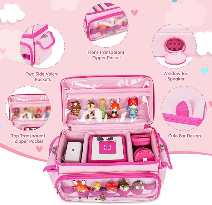 Carrying Case Compatible with Toniebox Starter Set Bundle, Cute Storage Travel Bag Compatible with Little Tikes Story Dream Machine Books Starter Set, Pink(Bag Only)