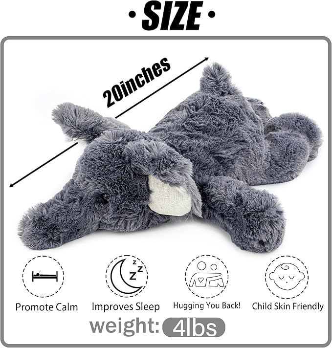 20" | 4 Pounds Weighted Stuffed Animals,Sensory Comfort Plush Throw Pillow Toy, Soft for Home & School, Kawaii Plushies Hugging Toy Gifts for Kids & Adults (Elephant, 20 inch 4 Pounds)