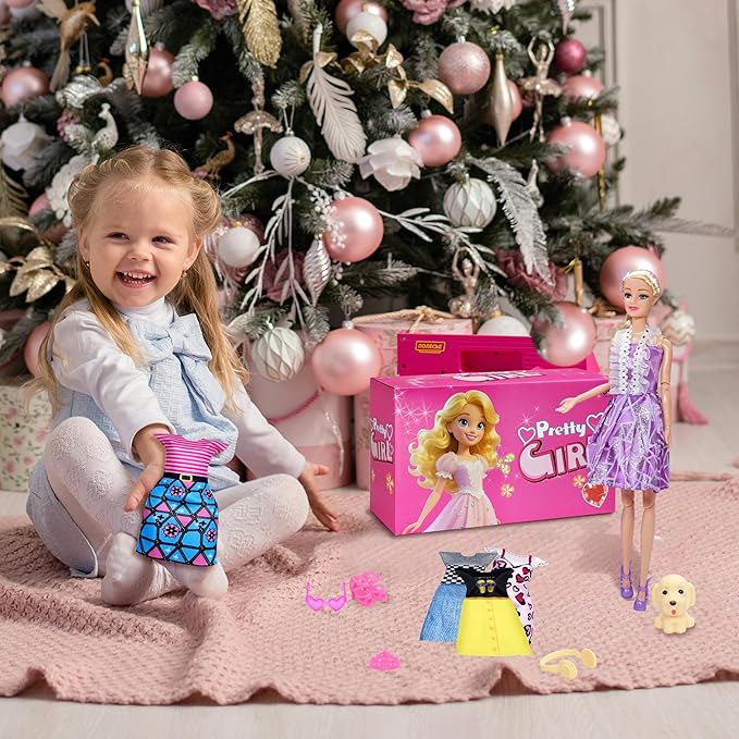 122Pcs Doll Clothes and Accessories - with Doll Sets,Fashion Pack Playset Including Wedding Gowns/Dresses/Hangers/Shoes/Outfit,Fashionista Princess Dolls Playset,Birthday Girls Gifts Age 345678