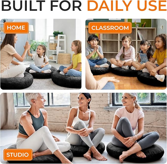 Cheer Collection Extra Large Floor Pillow, 32" Round Meditation Cushion, Oversized Yoga Pillow & Floor Cushions for Adults, Floor Pillows for Sitting, Meditation, and Seat Cushion- Black