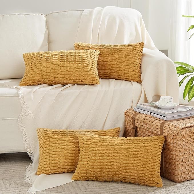 Fancy Homi 4 Packs Decorative Throw Pillow Covers for Living Room Couch Bed, Modern Farmhouse Boho Home Décor Accent Cushion Case, 20" x 12", Mustard Yellow