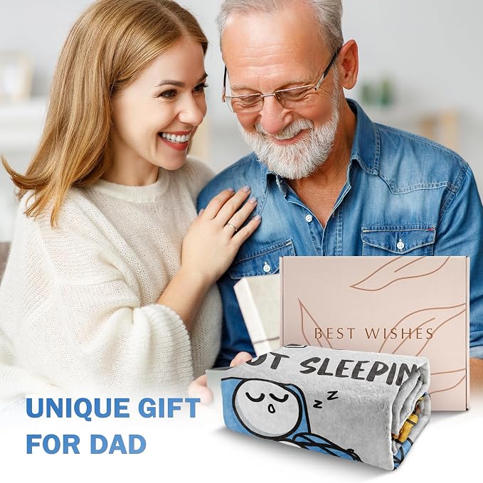 Funny Birthday Gift for Dad Husband, Dad is Not Sleeping Blanket | Dad Gifts from Daughter Son, Super Soft Throws Blanket for Couch and Napping, 60" x 80" (Gray)