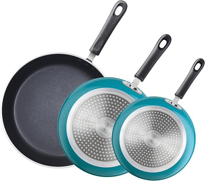 Cook N Home Professional 8/9.5/11 Inch Nonstick Frying Pan Set, Kitchen Cooking Skillets Saute Fry Pan, Induction Compatible, 3-Piece, Turquoise