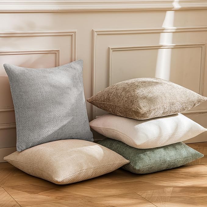 a moment Light Grey Chenille Throw Pillow Covers 24x24 Inch Pack of 2 Modern Decorative Throw Pillow Cases Farmhouse Cross Covers Home Decor for Sofa Bedroom Living Room