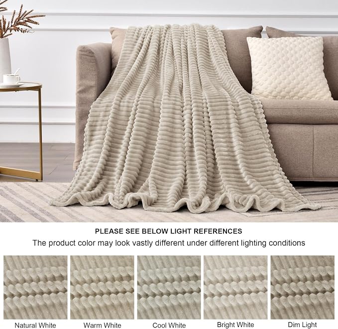 BEDELITE 3D Ribbed Jacquard Linen Fleece Twin Blanket for Bed, 60x80 Inch | Soft Warm Decorative Fluffy Blanket, Cozy Plush Lightweight Fuzzy Throw Blanket for Couch Sofa Room Decor, Gift for Women