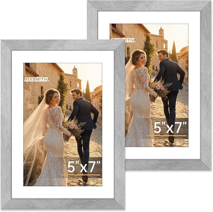 FIXSMITH 5x7 Picture Frame 2 Pack, Marble Gray Photo Frame with HD Plexiglass, Display Pictures 4x6 with Mat or 5x7 Without Mat, Marble Gray Multi Picture Frames Collage for Tabletop or Wall Display