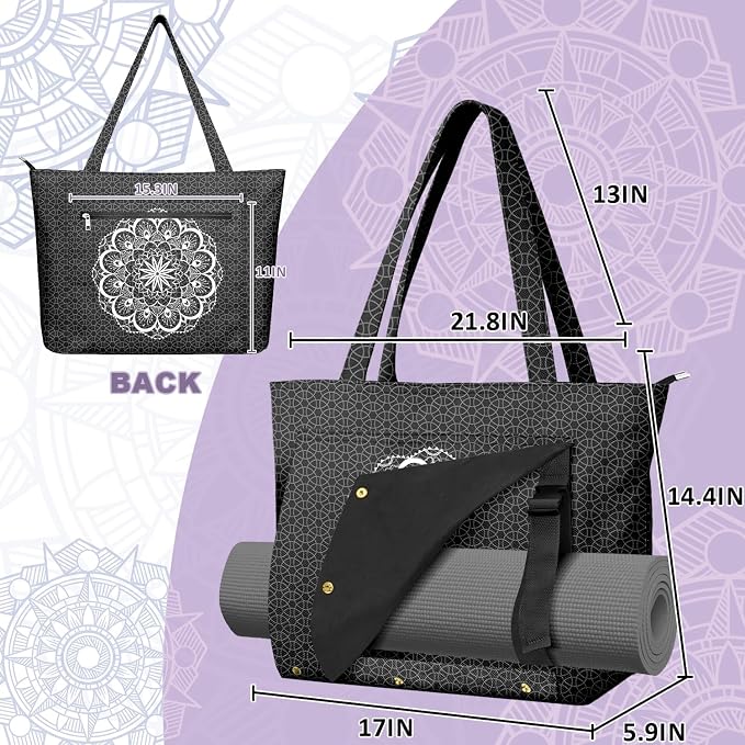 Yoga Bag for Women, Large Canvas Yoga Mat Tote Bag with Yoga Mat Carrier - Large Mat Pocket Fitness Tote for Pilates, Gym, Travel, Office & Beach
