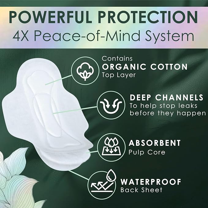Ultra Thin Pads for Women, Organic Cotton Top Layer, Regular Absorbency, Menstrual Pads with Wings, Made Without Synthetic Pesticides and Fragrances, 24 Count