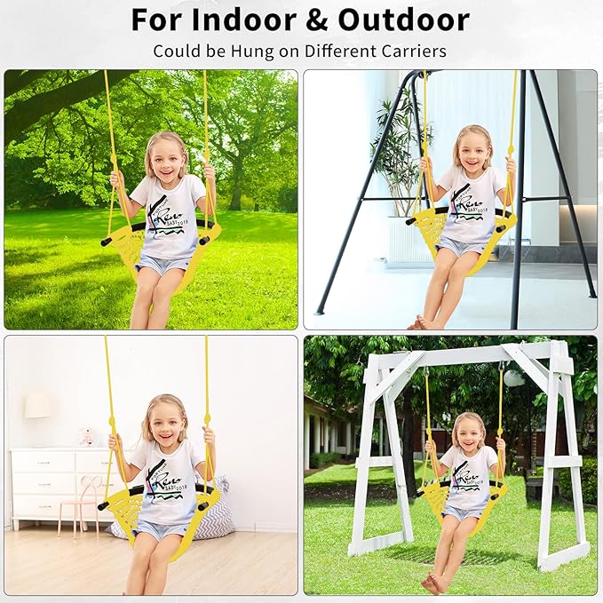 Hi-Na Kids Swing Seats Indoor Hand-Made with Adjustable Rope, Outdoor Tree Child Swing Seat for Backyard, Playground, Outside, Yellow, Polyester