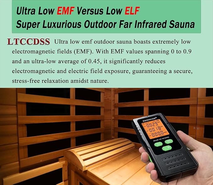 LTCCDSS Full Spectrum Ultra-Low EMF Outdoor Sauna 3-Person, Red Cedar Far Infrared Saunas for Home, Near&Mid-IR Light, EMF 0.1-3mG, Bluetooth & Chromotherapy