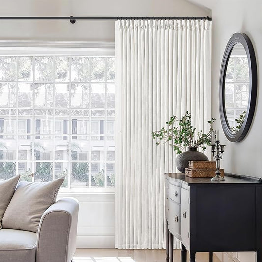 60 Inch Width Curtains 92 Inches Long Linen Pinch Pleated Curtains for Living Room Bedroom Semi Sheer Back Tab Hooks Rings Extra Wide Pinch Pleat Drapes for Patio Glass Door Beige White 1 Panel