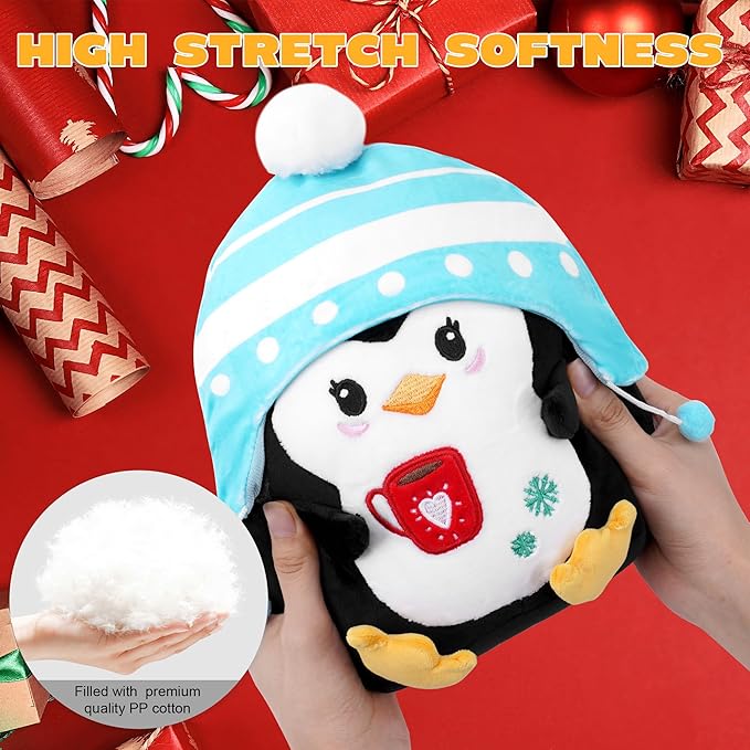 Christmas Penguin Plush Toy: 8-Inch Cute Penguin Stuffed Animal with Striped Knit Hat Soft Christmas Plushie Pillows Winter Holiday Decor Gifts for Kids and Adults