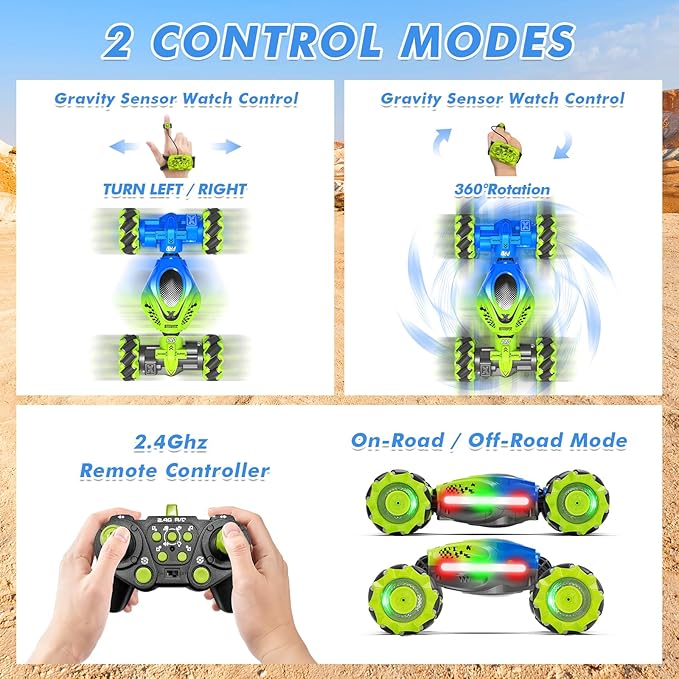 Gesture RC Car, 2.4GHz 4WD Gesture Sensing RC Stunt Car Toys for 6-12 Years Old Boys Girls, Hand Controlled Remote Drift Twist Offroad 360° Rotation with Lights Music for Birthday Gifts