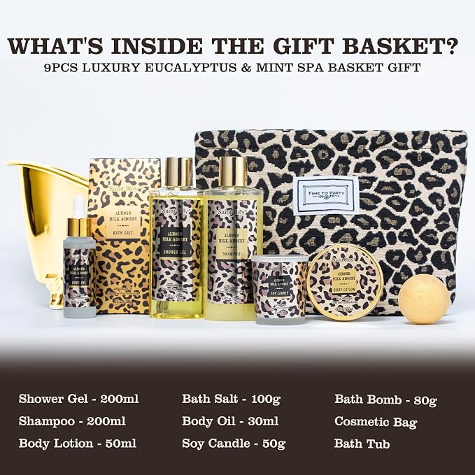 Spa Gift Basket, Spa Kit for Women, Honey & Almond Bath & Body Gift Set | Home Spa Bath Gift Basket, Travel Cosmetic Bag Bath Set Christmas Gifts, Pamper Kit for Women, Birthday Bath Self Care Gift