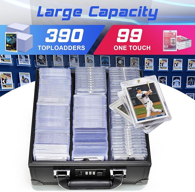 Card Storage Box for 3" x 4" 35pt Toploaders, Sports Cards Case with Lock, Trading Card Storage Box Holds 390 Top Loaders or 99 Magnetic Holders, Card Collection Box for Collectors