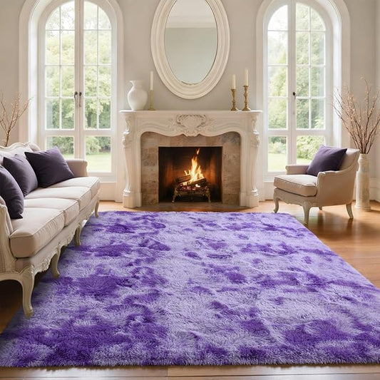 6x9 Purple White Rug Fluffy Living Room Rugs Girls,Plush Soft Fuzzy Area Carpet Non Slip for Bedroom Nursery Kids Girlie Elegant Home Decor Aesthetic