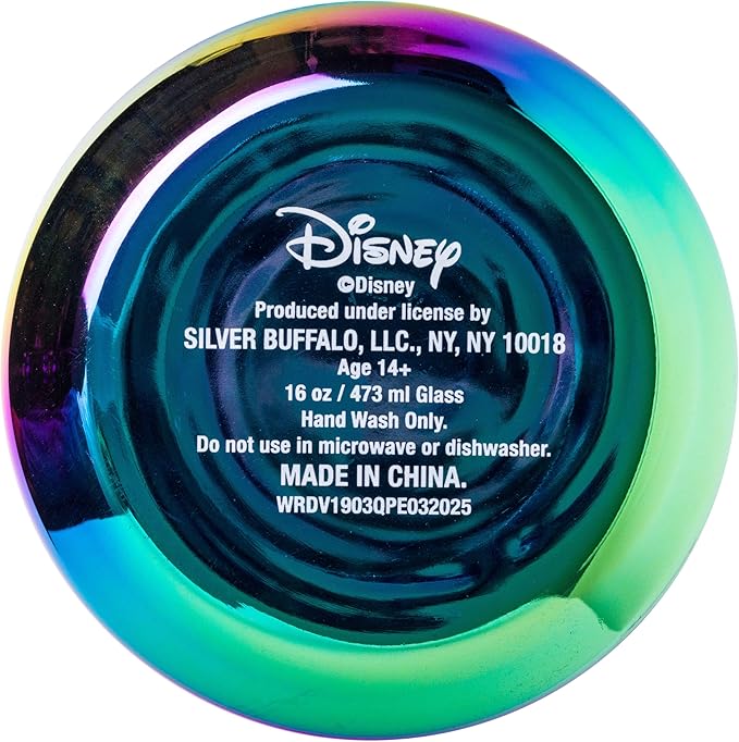 Silver Buffalo Disney Villains Electroplate Chrome Glass Tumbler with Bamboo Lid and Glass Straw Featuring Scar, Maleficent, Ursula, Evil Queen, and Hades, 16 Ounces