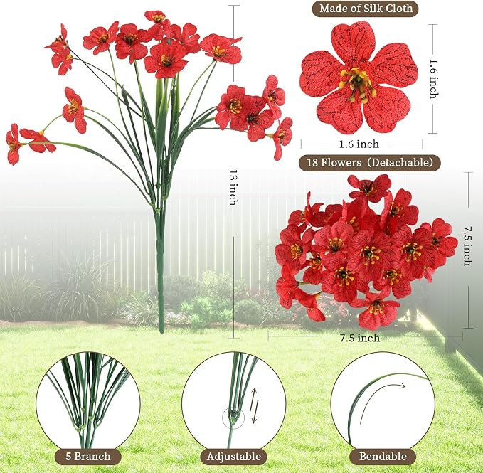 24 Bundles Artificial Flowers for Outdoors/Indoors, Fake Flowers Plants for Indoor Outside Garden Porch Window Box Home Wedding Farmhouse(8 Color) | Faux Flowers for Indoor Outside, artificial plants outdoor Garden Porch Window Box Home Wedding Farmhouse