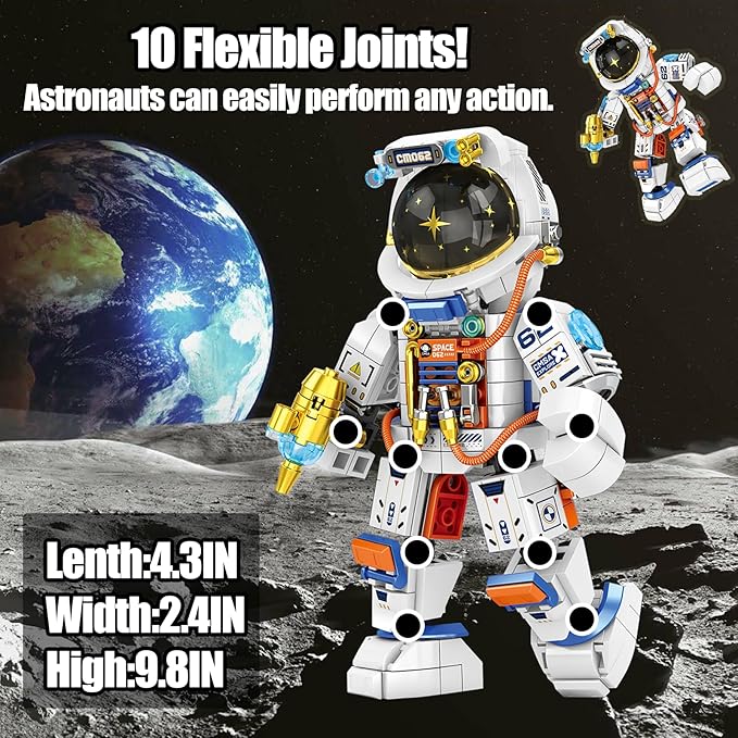 2 Space Building Kit Astronaut Man & Gauntlet Set, Cool Flexible Spaceman-Explorer Space Glove Building Toy, Creative Space-Themed Gift for Teen 14+, Adult