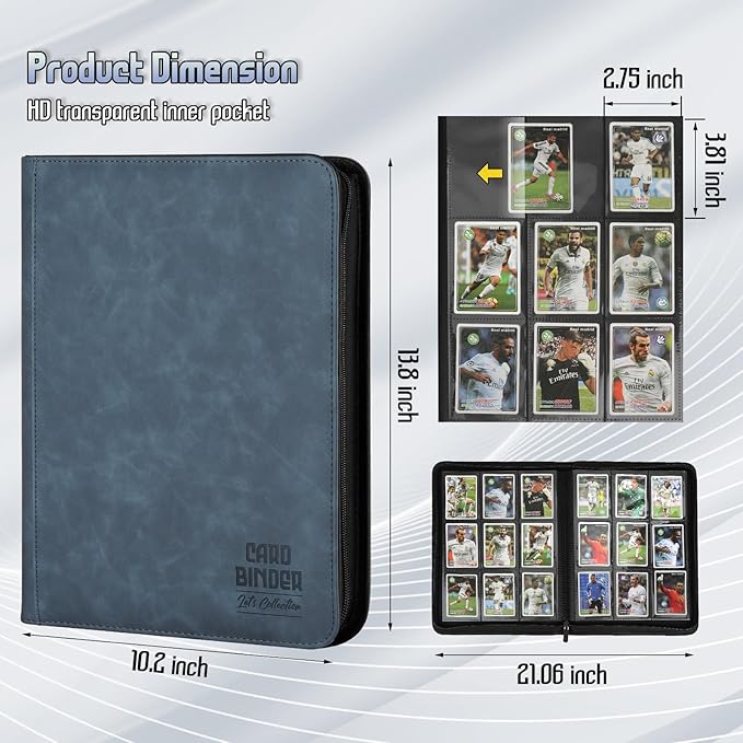 Trading Card Binder, Premium 9 Pocket Double Sided 540 Pocket PU Card Collection Binder, Collectible Trading Card Albums for MTG, TCG, Sport Card, Game Cards (Blue)