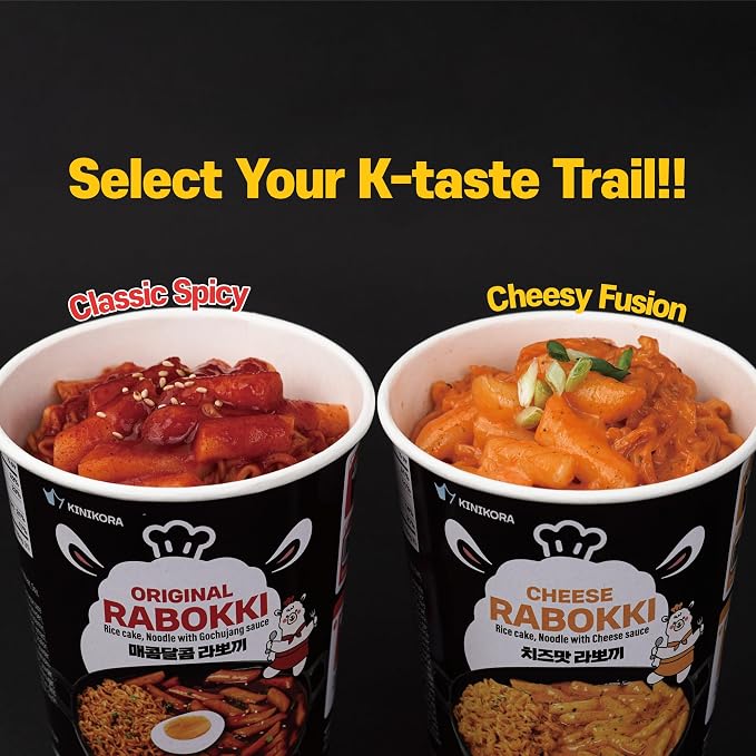 KINIKORA Cheese Instant Rabokki Cup 15-Pack Box, Korean Tteokbokki & Ramen | Topokki style Korean street food, Chewy rice cakes with ramen, Quick 3.5 min microwave cup meal