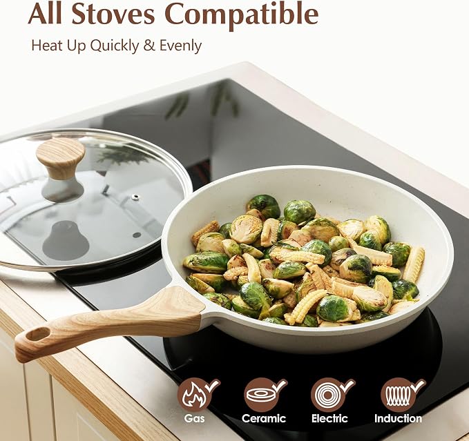 SENSARTE 11Inch Nonstick Ceramic Frying Pan with Lid, PFAS/PTFE/PFOA Free | Ceramic Omelette Pan Skillet, Healthy Non-toxic Chef's Pan, Induction Compatible Pan, Heat Resistant Handle