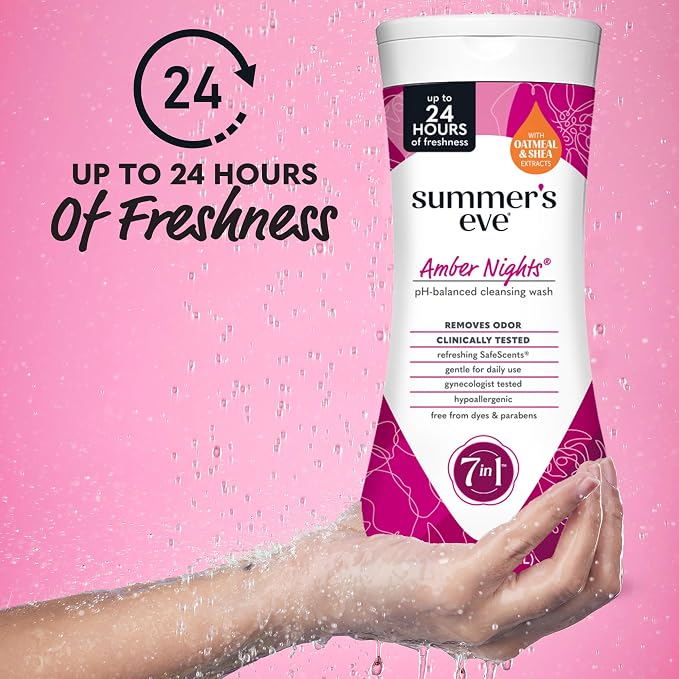 Summer's Eve Amber Nights with Oat and Shea Extracts, Daily Refreshing All Over Feminine Body Wash, Removes Odor, Feminine Wash pH Balanced, 15 fl oz