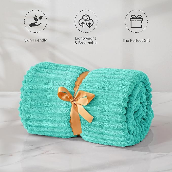 BEDELITE 3D Ribbed Jacquard Aqua Fleece Twin Blanket for Bed, 60x80 Inch | Soft Warm Decorative Fluffy Blanket, Cozy Plush Lightweight Fuzzy Throw Blanket for Couch Sofa Room Decor, Gift for Women