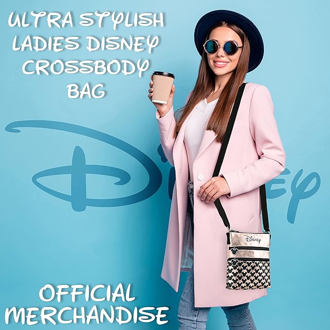 Disney Cross Body Bag for Women, Rose Gold Shoulder Bag Minnie and Mickey Mouse, Gifts for Women (Rose Gold)