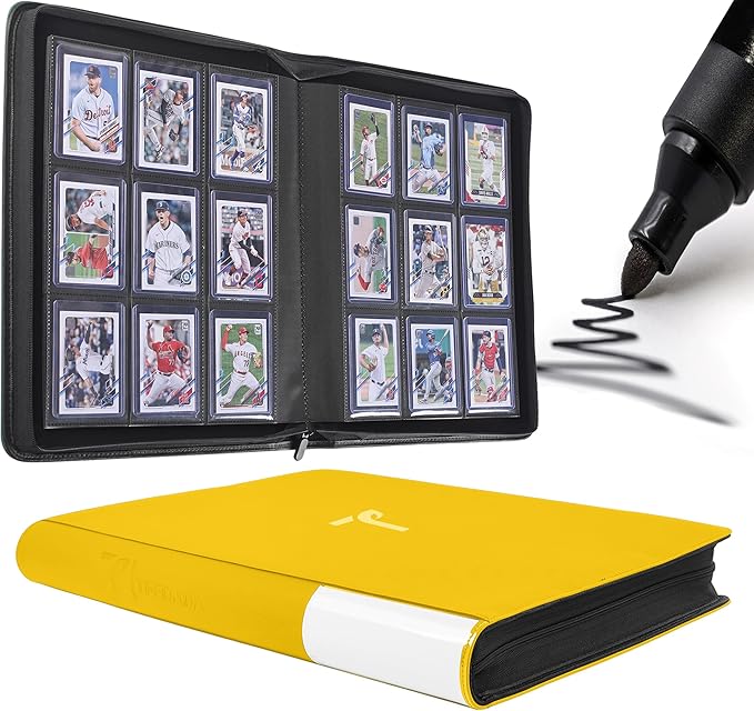 Top Loader Binder for Cards, 9 Pocket, Holds Up to 360 Toploaders with Ringless 20 Double-Sided Sleeves, Side Loading Top Loader Card Binder with Zipper for Trading Sports Cards in 3" x 4" Toploaders