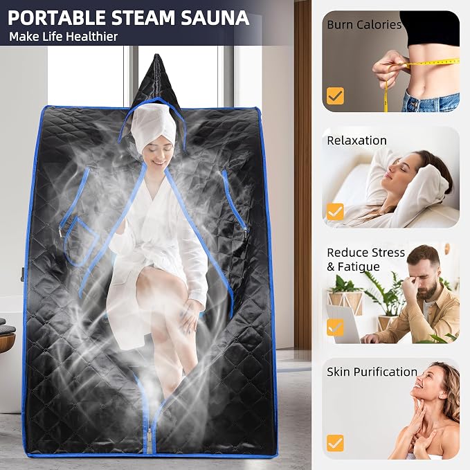 BOCHPOWER Portable Sauna Box, 3.0L Steamer, Remote Control, Folding Chair, 9 Levels (Basic Full Size)