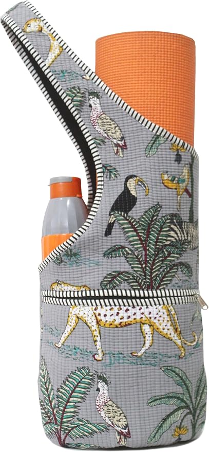 INDIAN CRAFT CASTLE Yoga Mat Bag | Tote Mat Bag | Sling Yoga Tote w/Large Side Pocket & Zipper Pocket | Yoga Mat Carrier Fits Most Size Mats