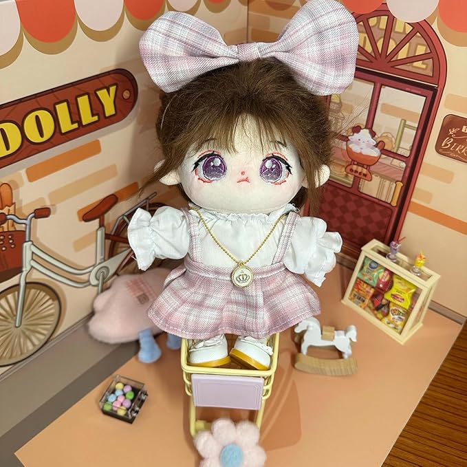 CALEMBOU Plush Doll Clothes Set, Cute JK Uniform Set, Doll Dress Shirt Bow Necklace Shoes 5Pcs Outfits for 20cm/8 inch Soft Dolls Stuffed Animals (Pink Clothes set-20cm/8)