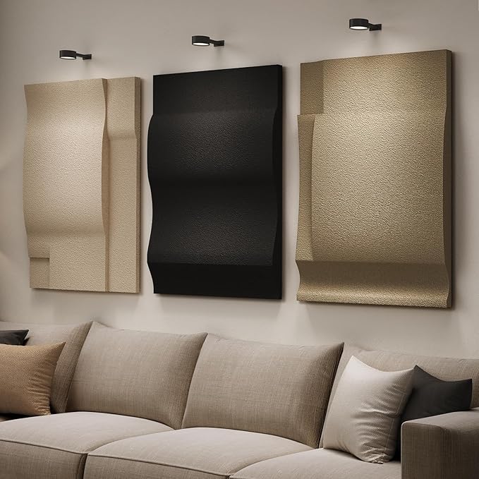 Large 3D Textured Wall Art Deocr for Living Room, 3 Piece Modern Neutral Abstract Minimalist Artwork for Walls, Geometric Black and Beige Wall Decor for Hallway, Dining Room, Staircase and Office, 24x36 In