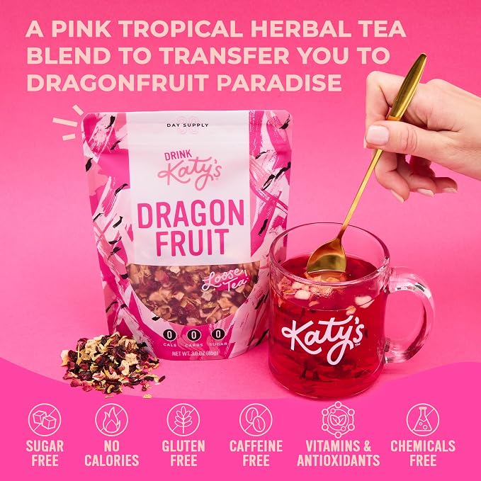Katy’s Dragonfruit Loose Leaf Tea - Hibiscus, Dragonfruit & Pineapple - Premium Herbal Fruit Tea, Caffeine-Free, Sugar Free - Hot or Iced Tea - 30+ Cups - Woman-Owned
