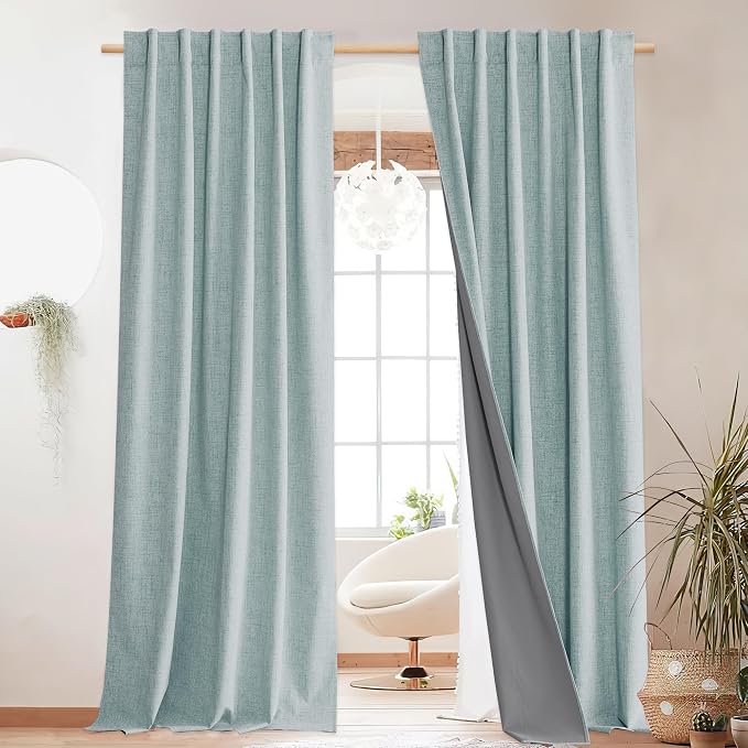 NICETOWN Seafoam Green Blackout Curtains for Living Room 2 Panels, W52 x L84 in Each, Privacy Protection & Noise Reducing Draperies Back Tab & Rod Pocket Top, Grey Lined Insulated Window Treatments