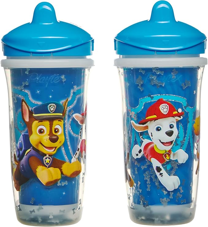 Playtex Baby Sipsters Hard Spout PAW Patrol Sippy Cup for 12+ Months, 9 Ounce (2 Count), Blue Glitter Chase and Marshall, Insulated Water Bottle for Kids, Spill-Proof Cups for Toddlers 1-3, Stage 3