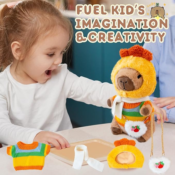 Capybara Plush with 10 Pcs Clothes & Accessories,Christmas Stuffed Animals, 10.2 in Cute Capybara Plush Toys,Birthday Gifts&Dress Up Cute Plushies for Boys/Girls (Chicken-C)