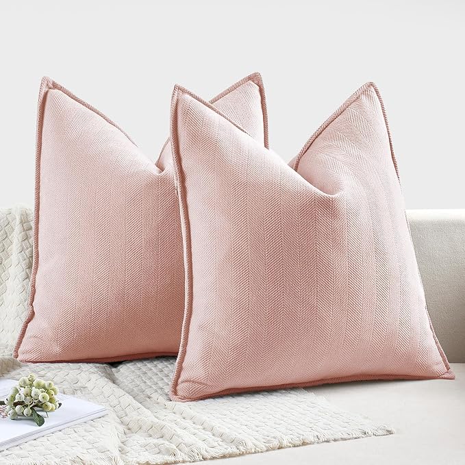 MIULEE Pack of 2 Pink Decorative Chenille Pillow Covers 20x20 Inch | Soft Couch Throw Pillows,Farmhouse Cushion Covers with Elegant Design for Sofa,Bedroom,Living Room,Spring Home Decor