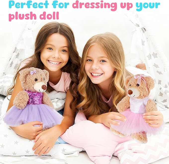 Set of 2 Christmas Teddy Bear Clothes Cap & Gow Outfit Fits Make Your Own Most 14" - 18" Bear Plush Stuffed Animal Outfit Pet Dog Doll Cap and Gown Build a Bear Clothe(Sequin Skirt Style, Fit 14"-18")